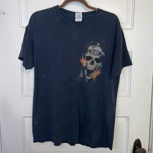 Distressed NHRA Drag Racing Black T-shirt Skull Flames Nitro | Grunge Core Large